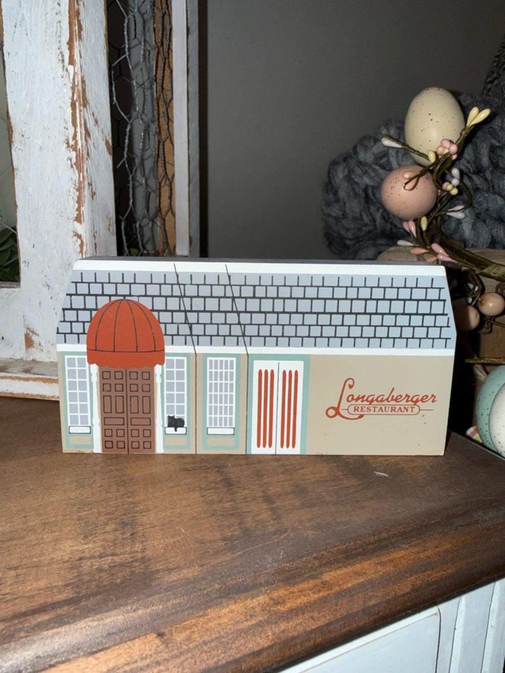 Longaberger Restaurant Wooden House Décor in Cream, Gray, Orange, Brown